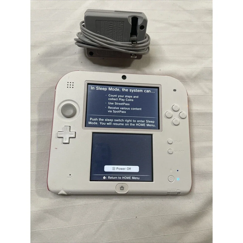Nintendo 2DS Console White & Scarlet Red Charger Included Tested Excellent !!